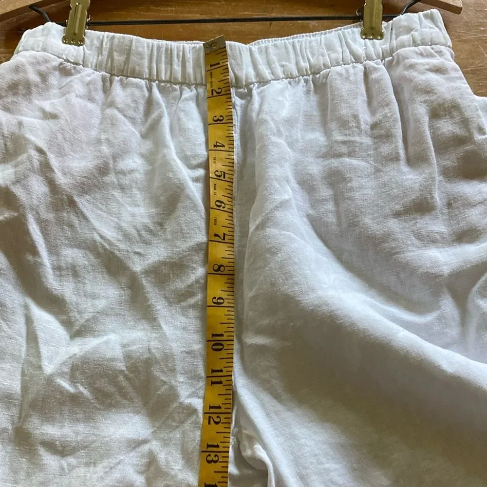ZARA 100% Linen White Tapered Pull On White Pants With Pockets Size M